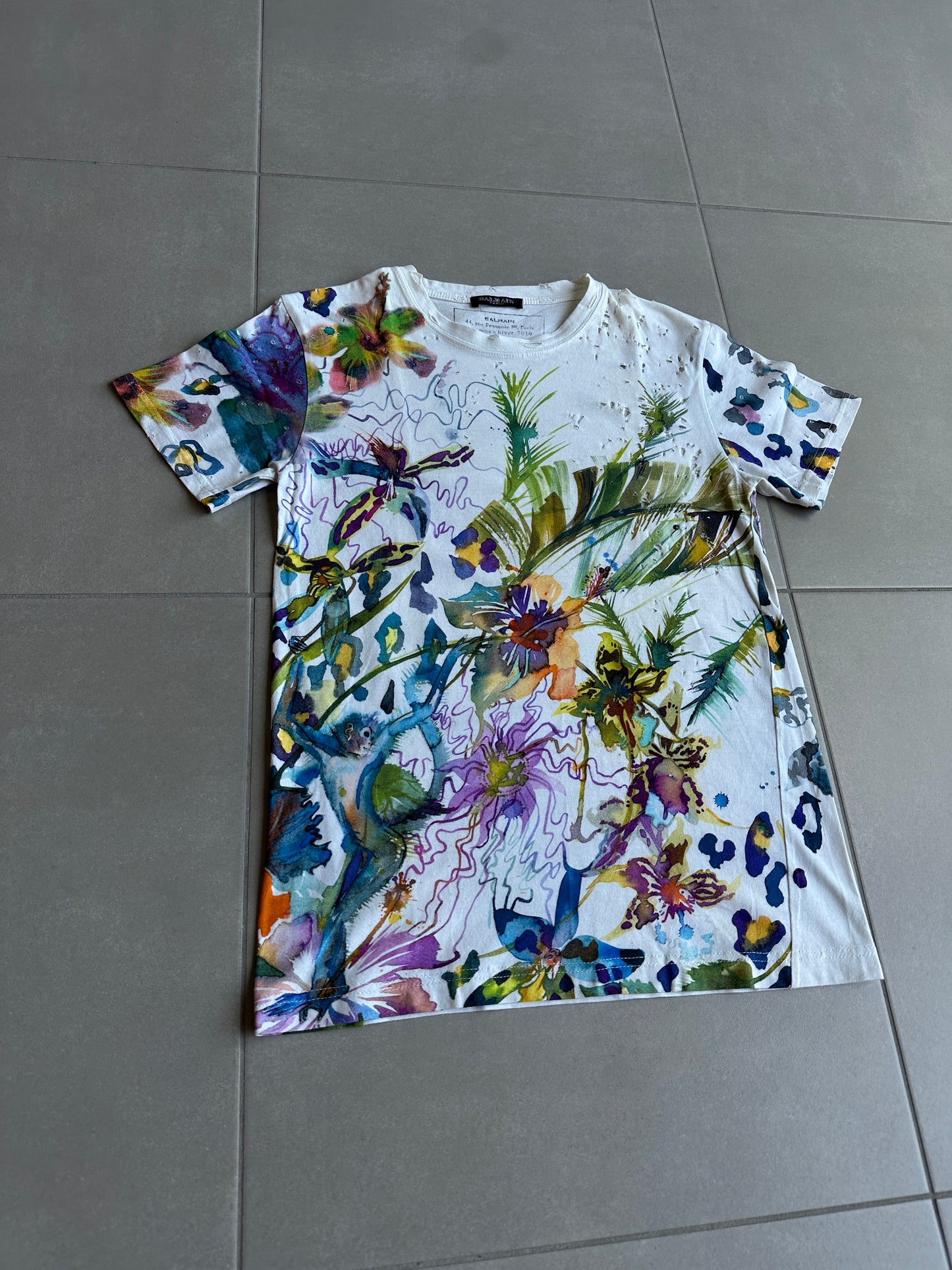 Balmain Homme AW2010 distressed floral print t-shirt