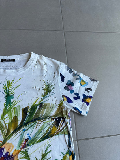 Balmain Homme AW2010 distressed floral print t-shirt
