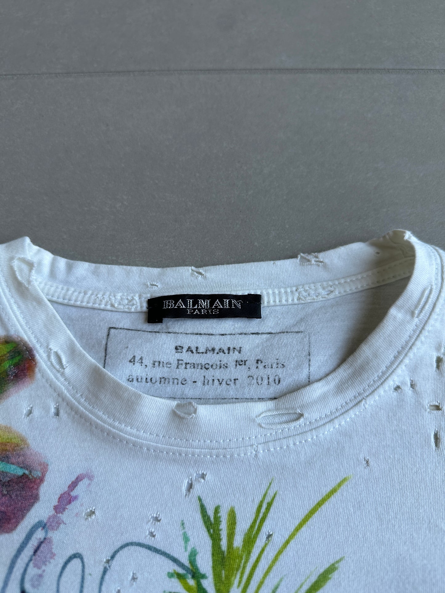 Balmain Homme AW2010 distressed floral print t-shirt