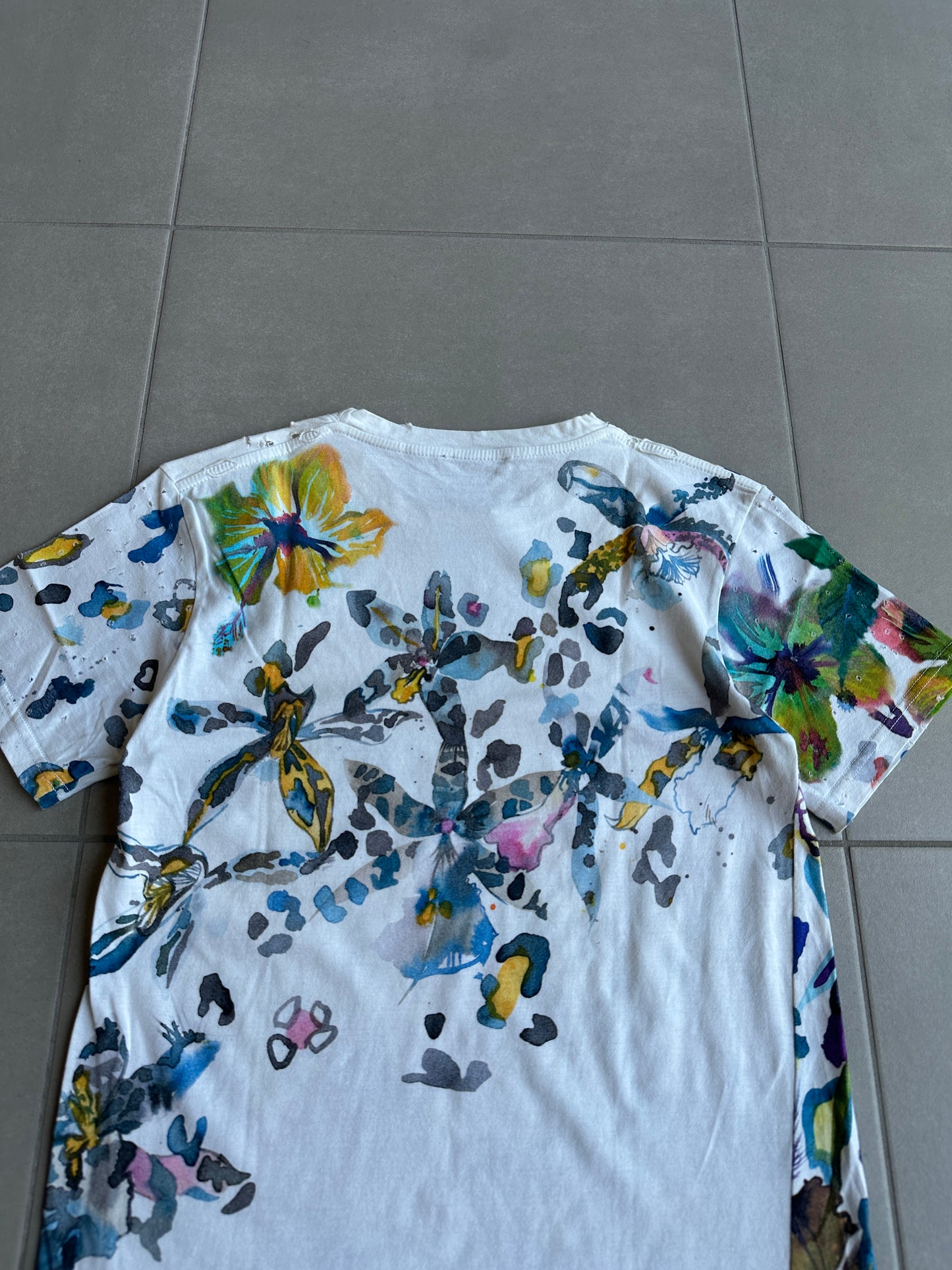 Balmain Homme AW2010 distressed floral print t-shirt