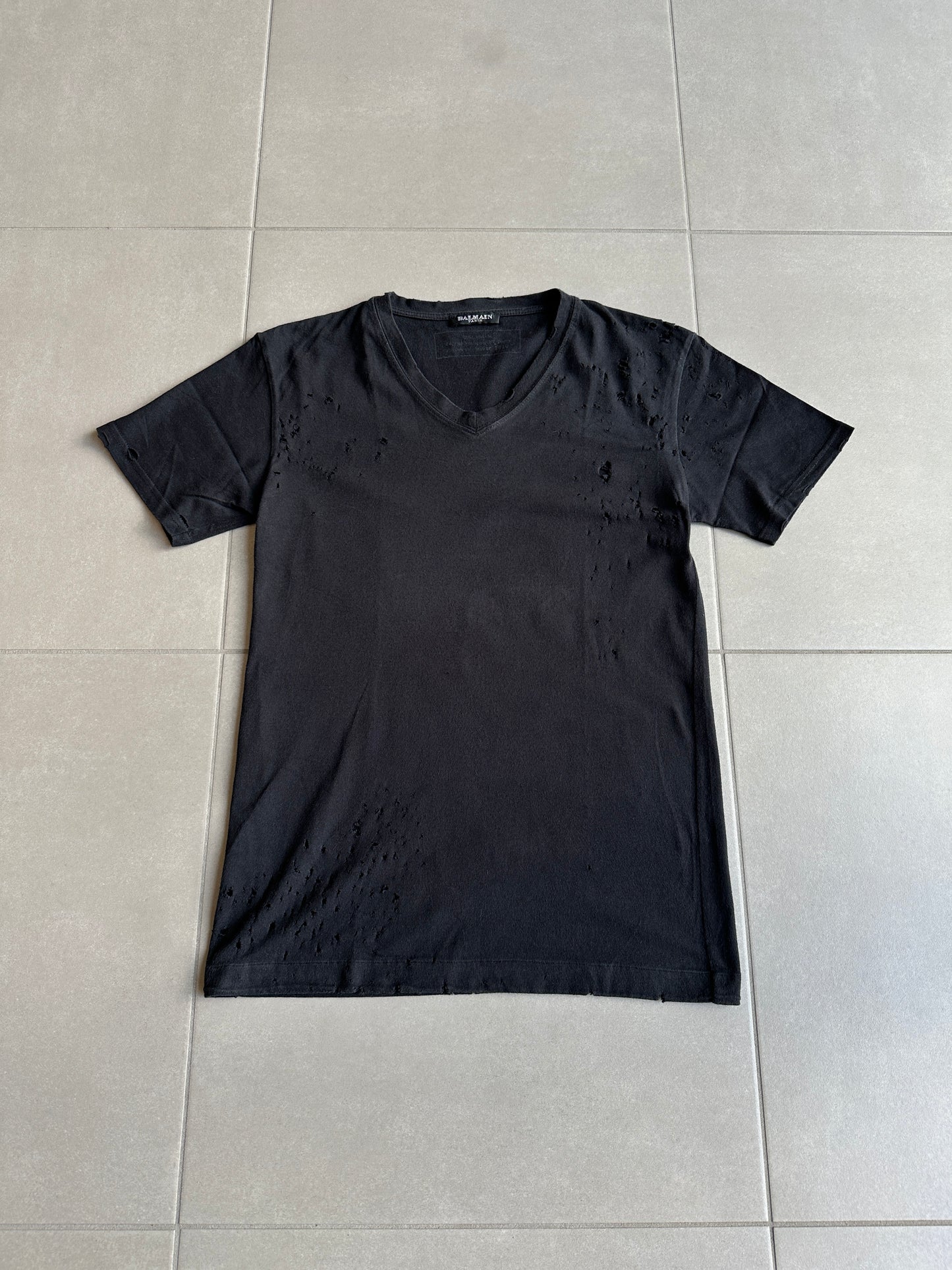Balmain Homme AW2010 shotgun distressed V-neck t-shirt