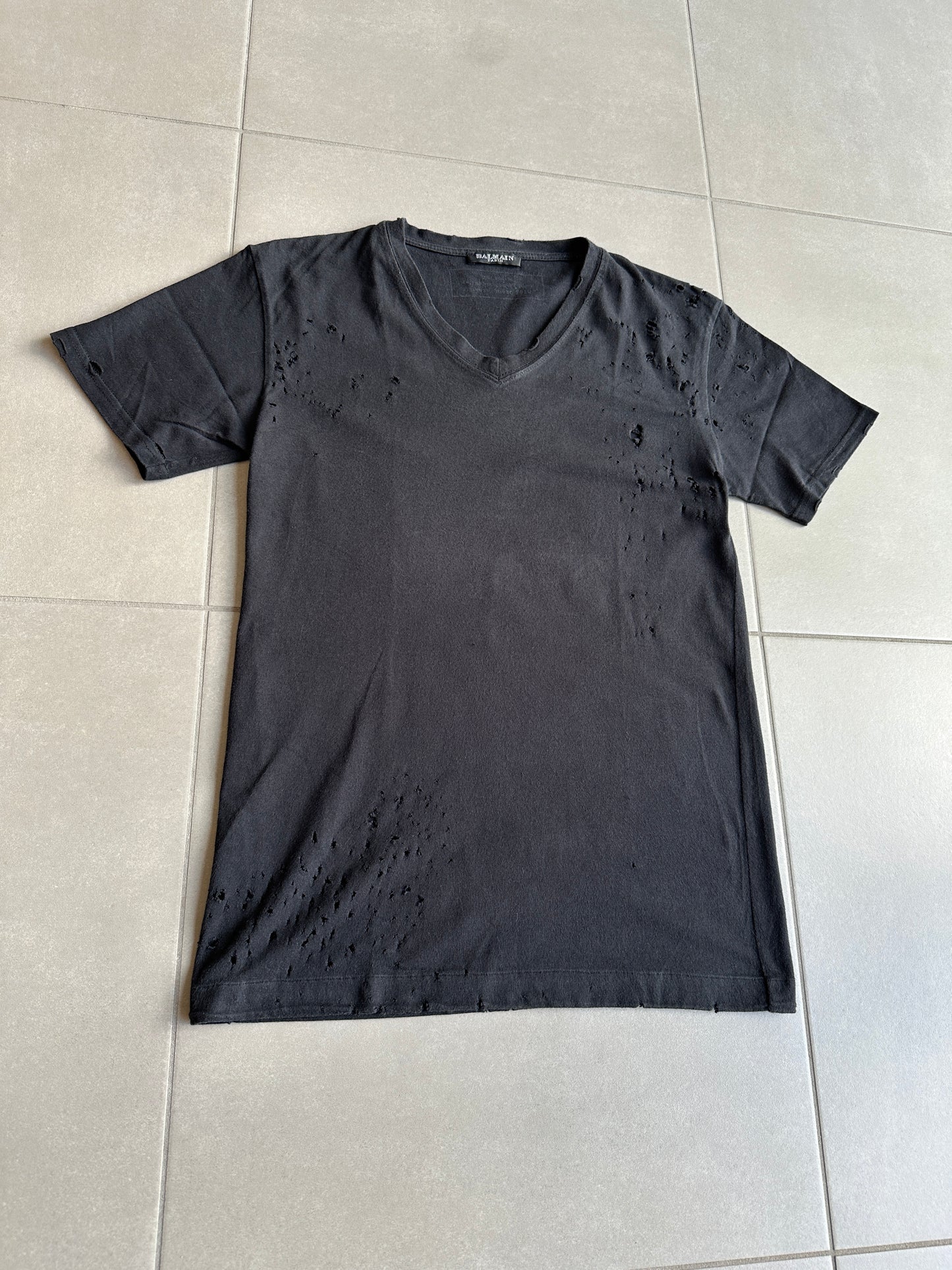 Balmain Homme AW2010 shotgun distressed V-neck t-shirt