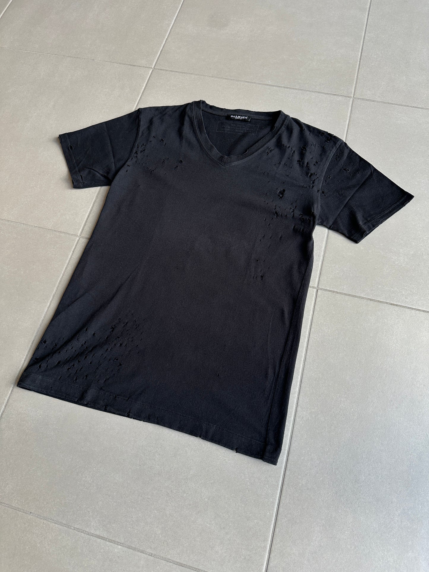 Balmain Homme AW2010 shotgun distressed V-neck t-shirt