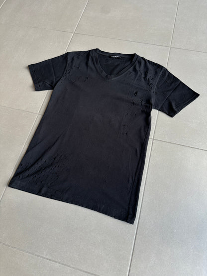 Balmain Homme AW2010 shotgun distressed V-neck t-shirt