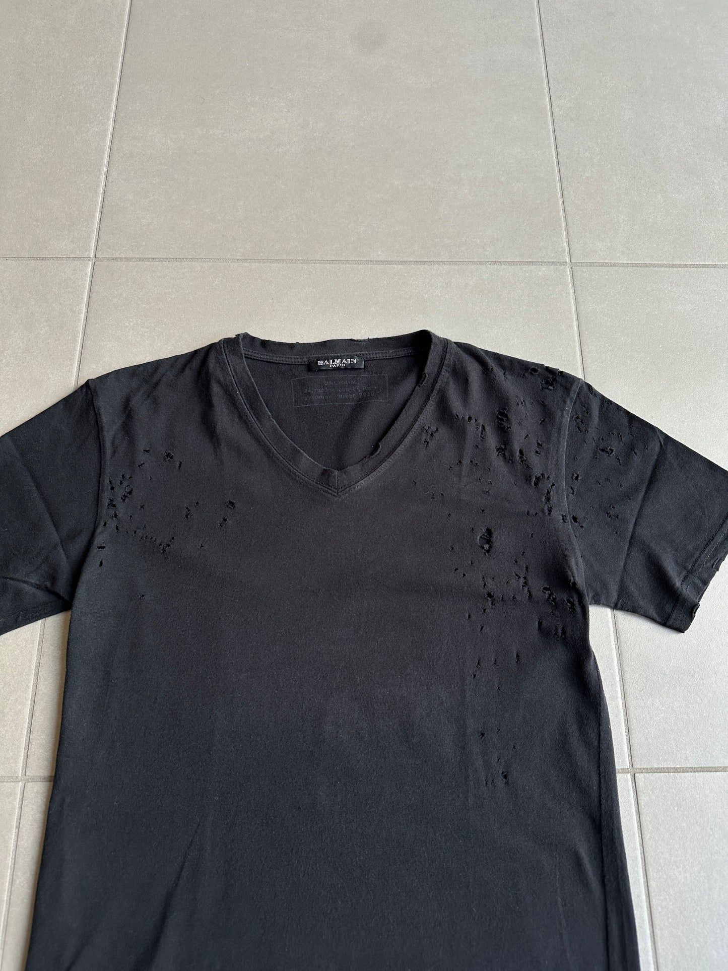 Balmain Homme AW2010 shotgun distressed V-neck t-shirt