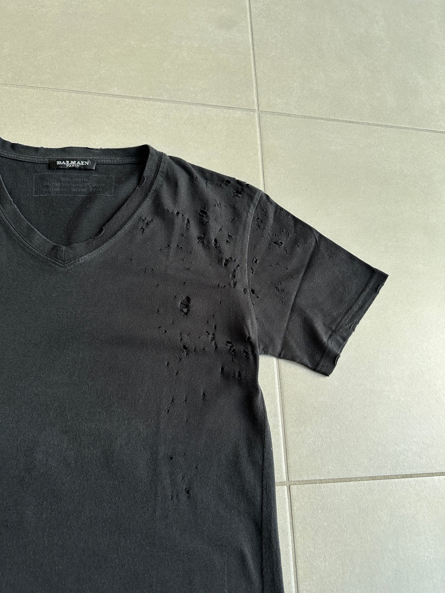 Balmain Homme AW2010 shotgun distressed V-neck t-shirt