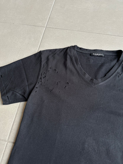 Balmain Homme AW2010 shotgun distressed V-neck t-shirt
