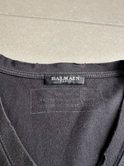 Balmain Homme AW2010 shotgun distressed V-neck t-shirt