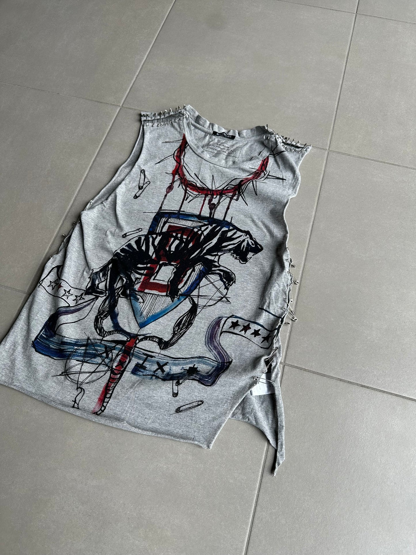 Balmain SS11 Graffiti safety pin Tank top