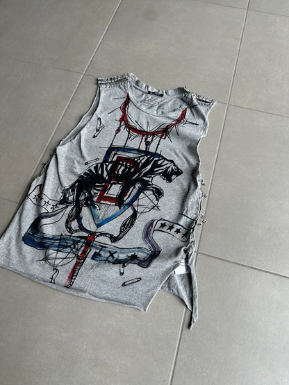 Balmain SS11 Graffiti safety pin Tank top