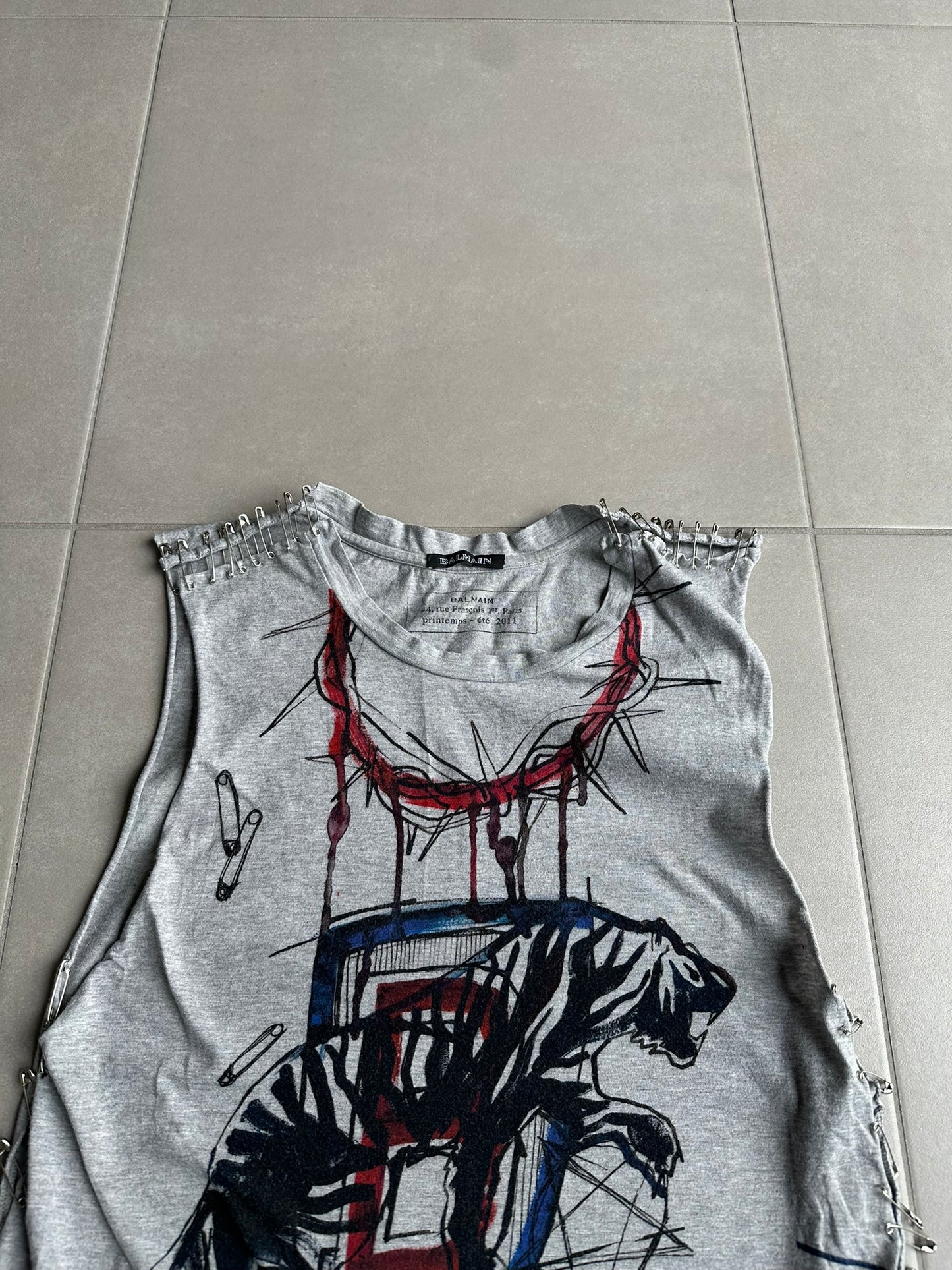 Balmain SS11 Graffiti safety pin Tank top