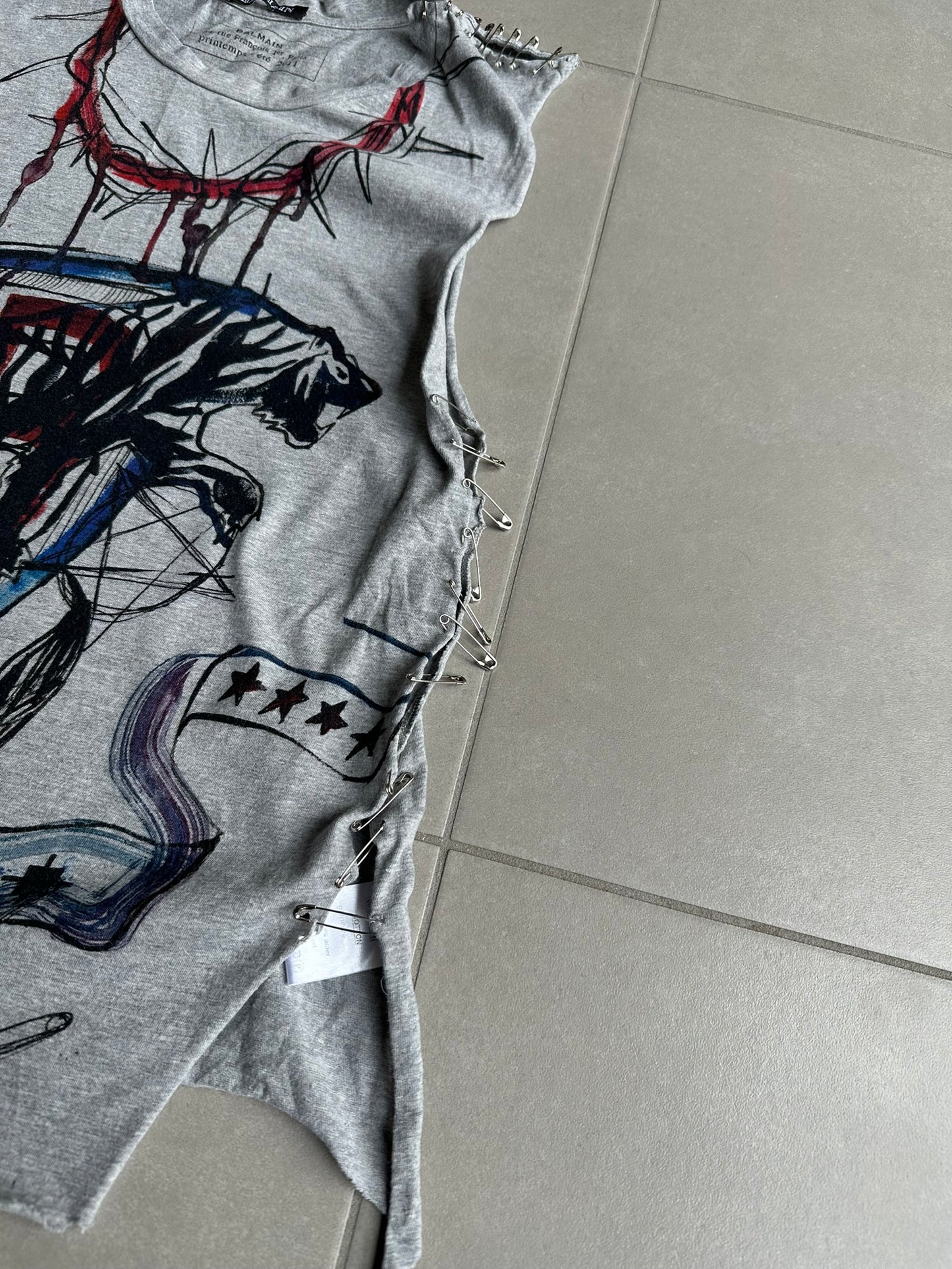Balmain SS11 Graffiti safety pin Tank top