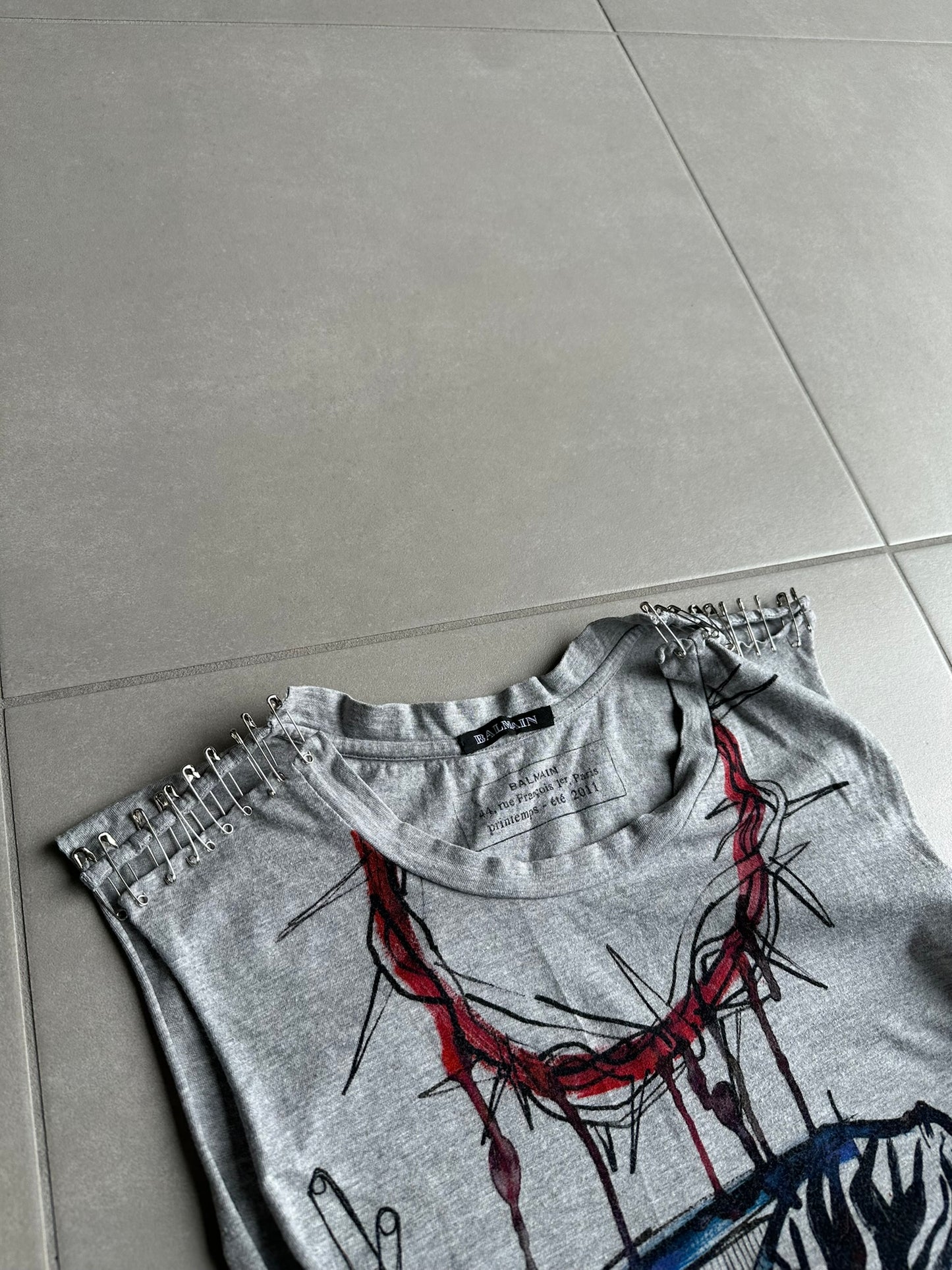 Balmain SS11 Graffiti safety pin Tank top