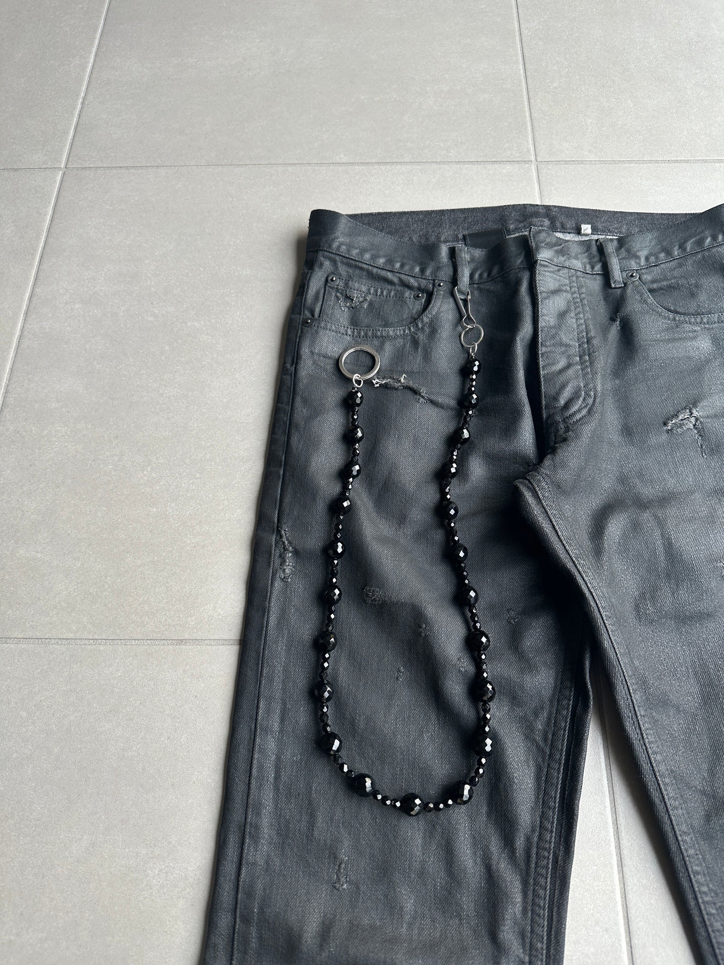 Dior Homme SS04 “Strip” onyx beaded wallet chain