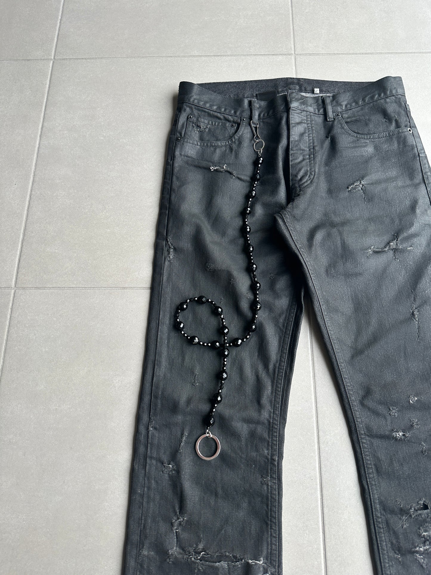 Dior Homme SS04 “Strip” onyx beaded wallet chain