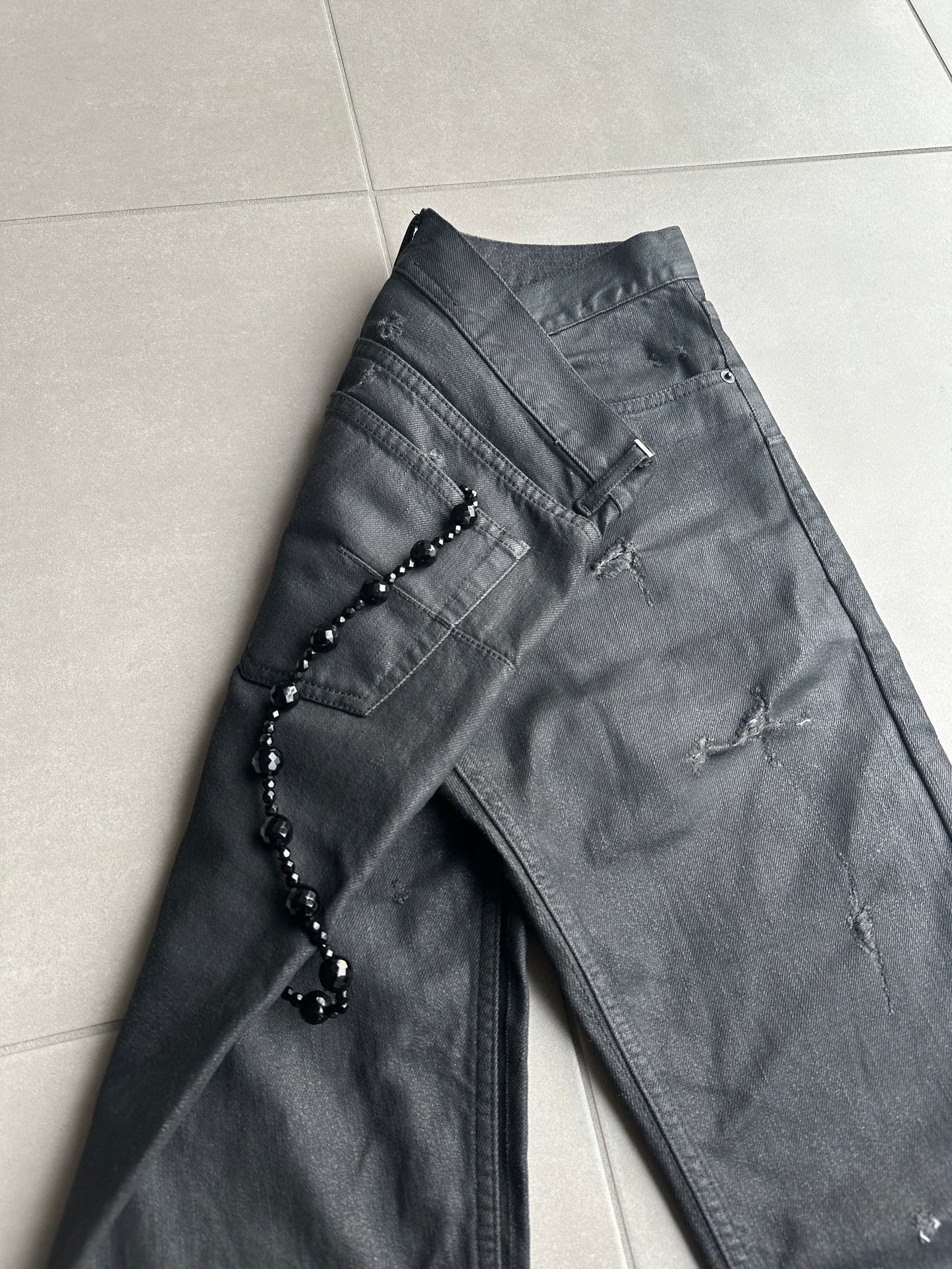 Dior Homme SS04 “Strip” onyx beaded wallet chain