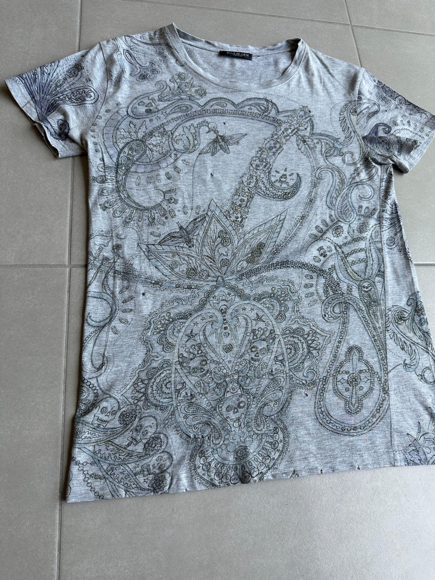 Balmain Homme AW09 distressed paisley print T-shirt