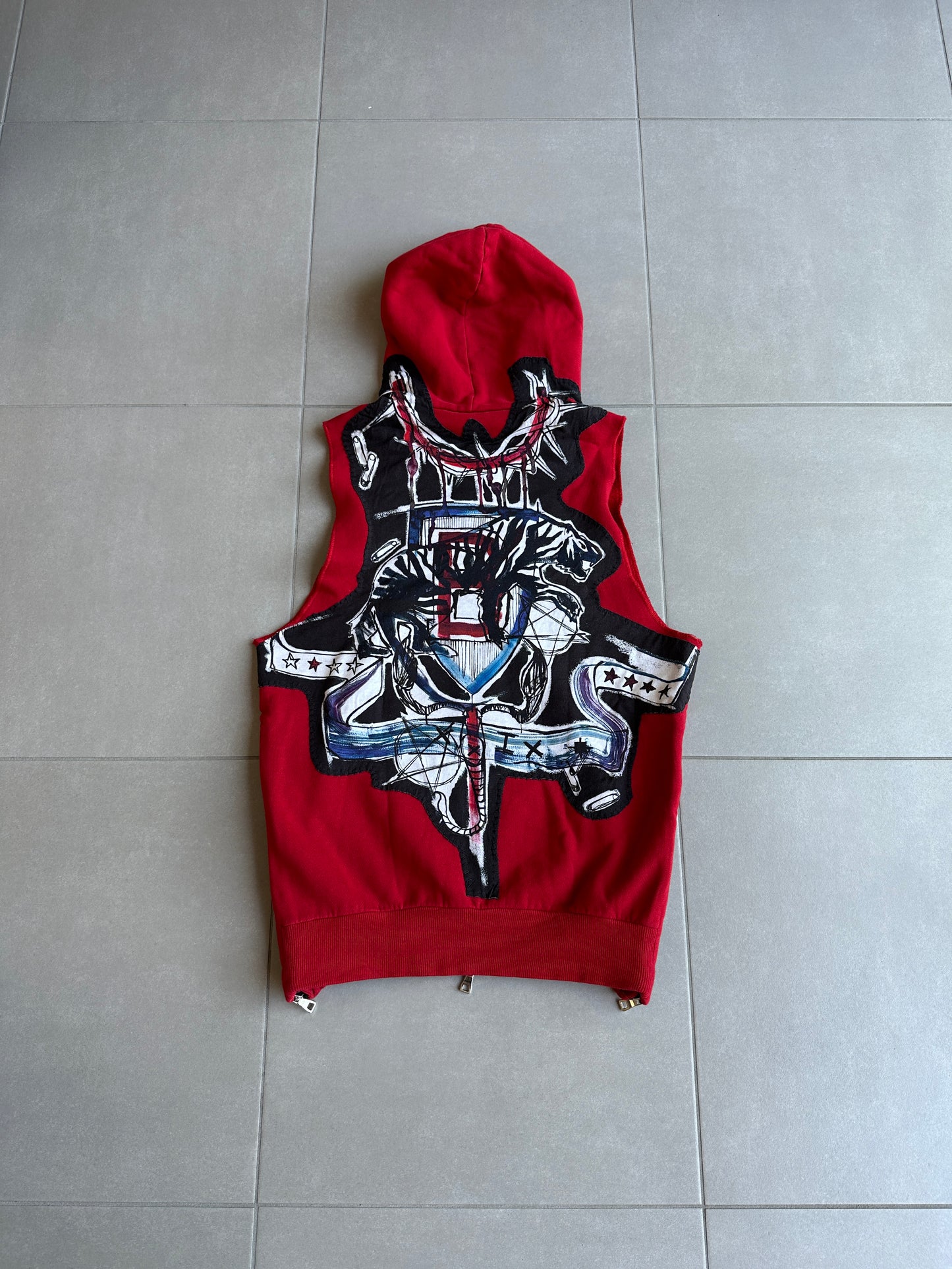 Balmain Homme SS11 distressed graffiti sleeveless hoodie