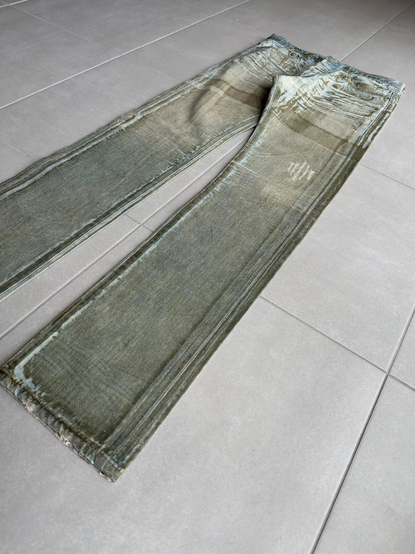 Dior Homme SS04 “Strip” waxed bleu claire clawmark denim