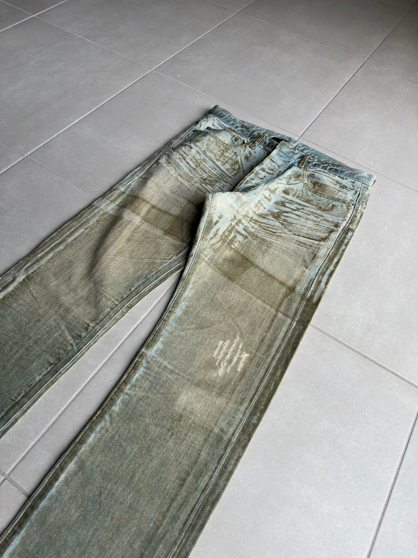 Dior Homme SS04 “Strip” waxed bleu claire clawmark denim