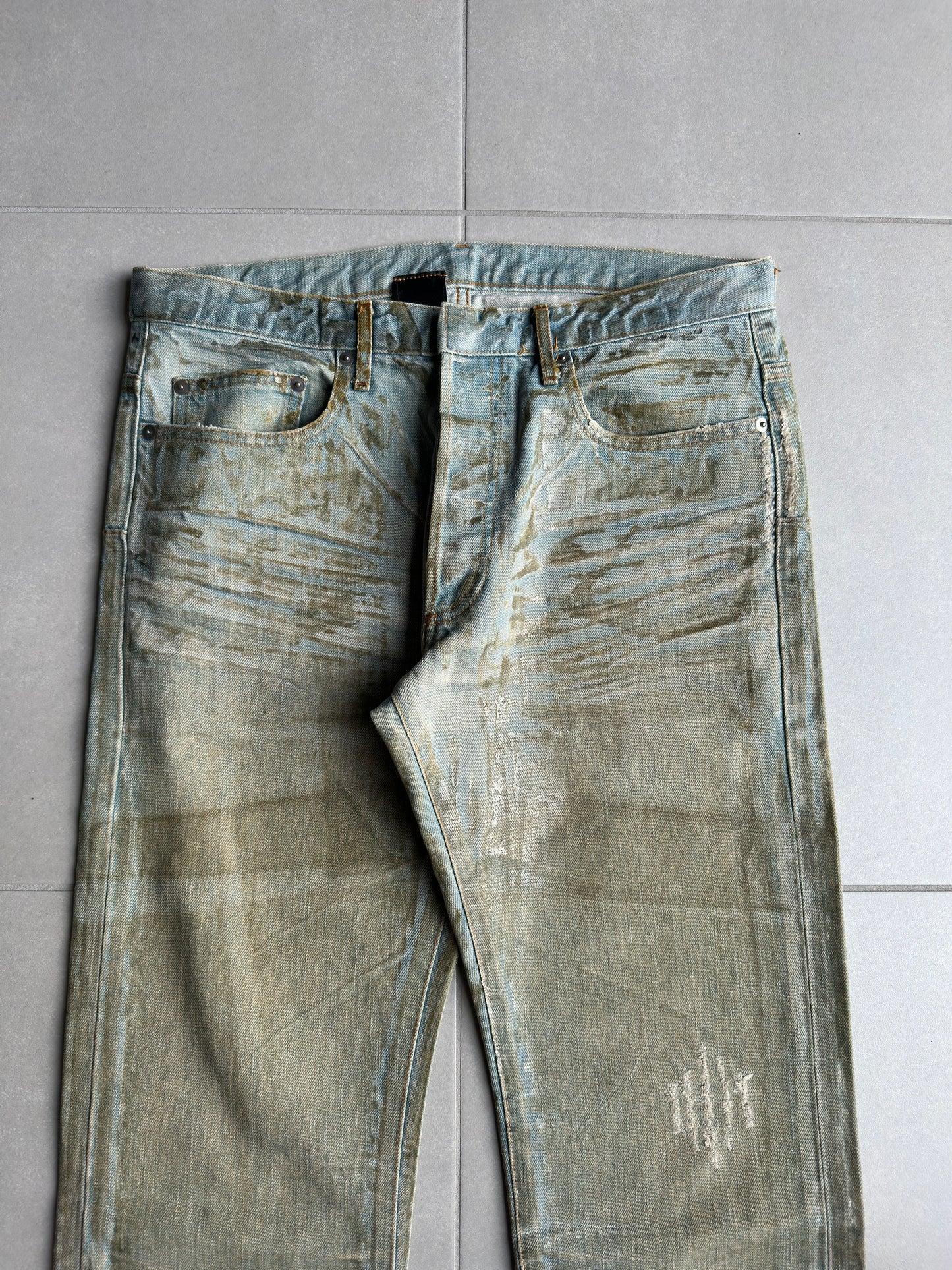 Dior Homme SS04 “Strip” waxed bleu claire clawmark denim