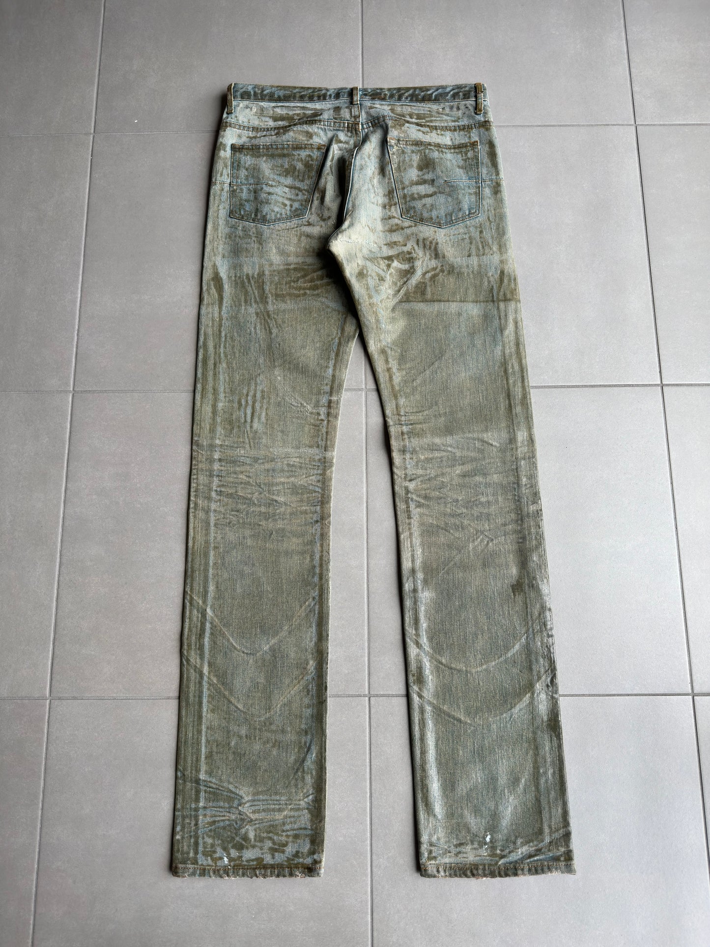 Dior Homme SS04 “Strip” waxed bleu claire clawmark denim