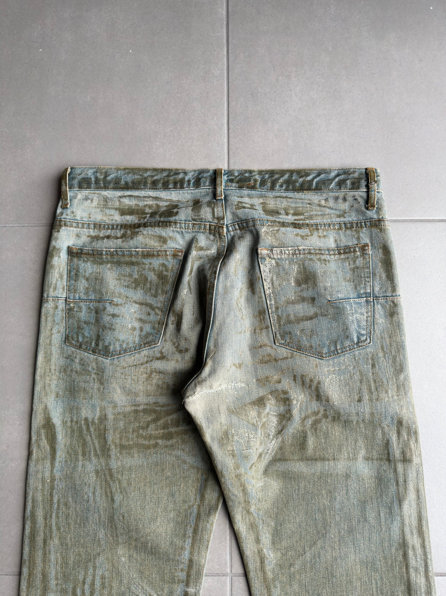 Dior Homme SS04 “Strip” waxed bleu claire clawmark denim