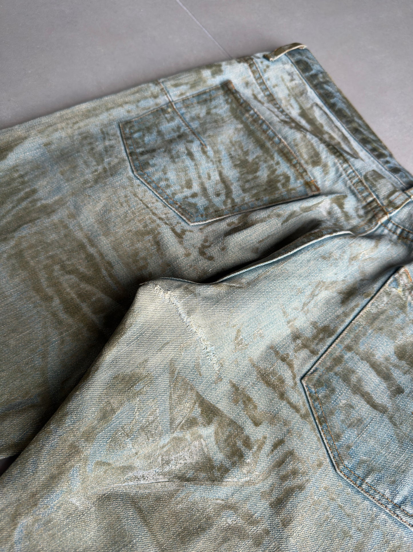 Dior Homme SS04 “Strip” waxed bleu claire clawmark denim