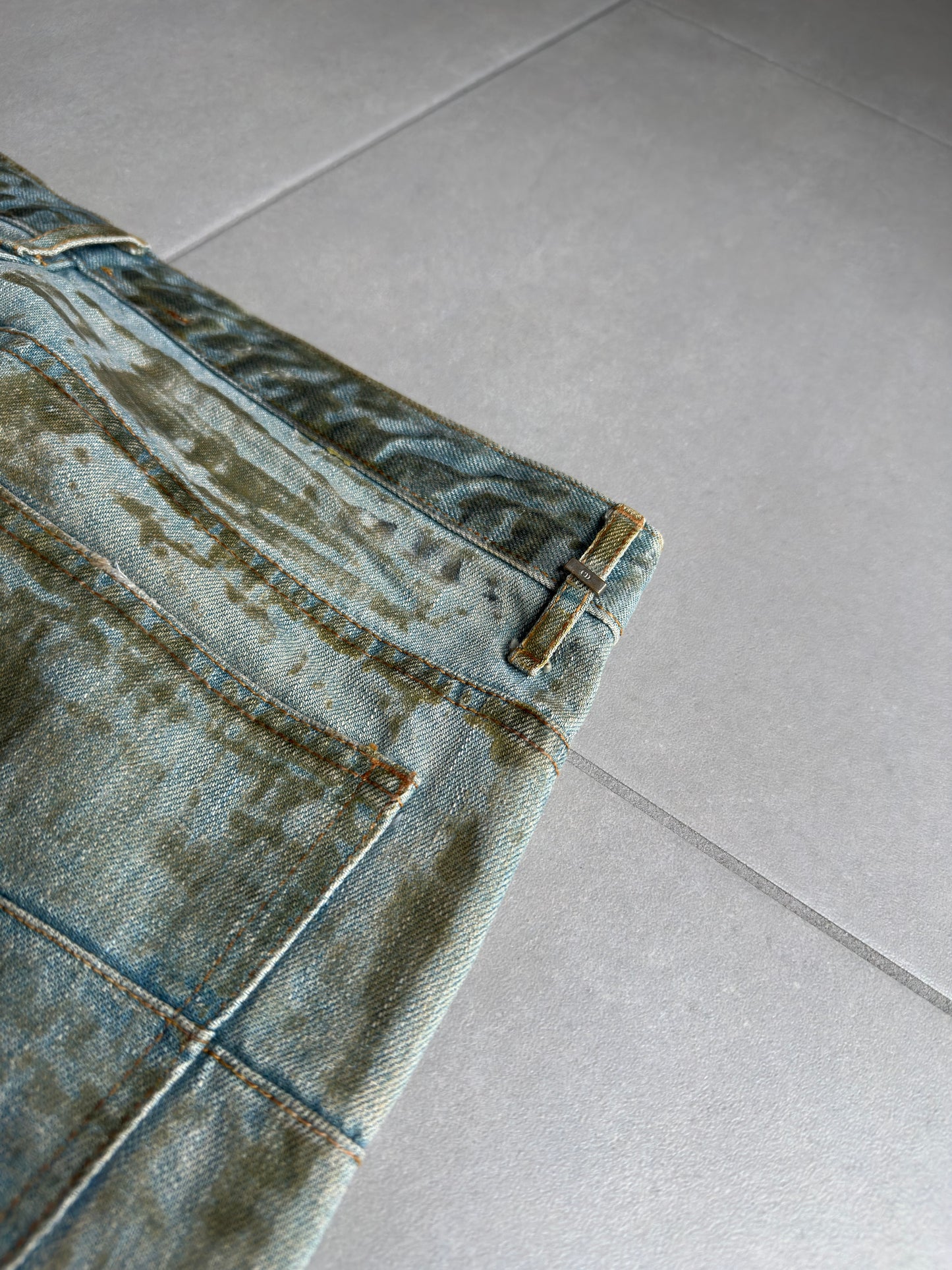 Dior Homme SS04 “Strip” waxed bleu claire clawmark denim