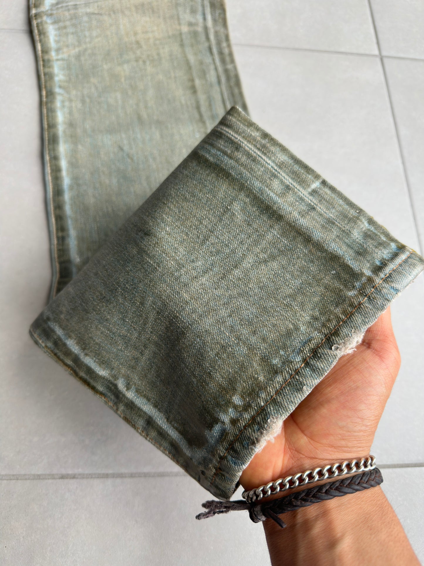 Dior Homme SS04 “Strip” waxed bleu claire clawmark denim