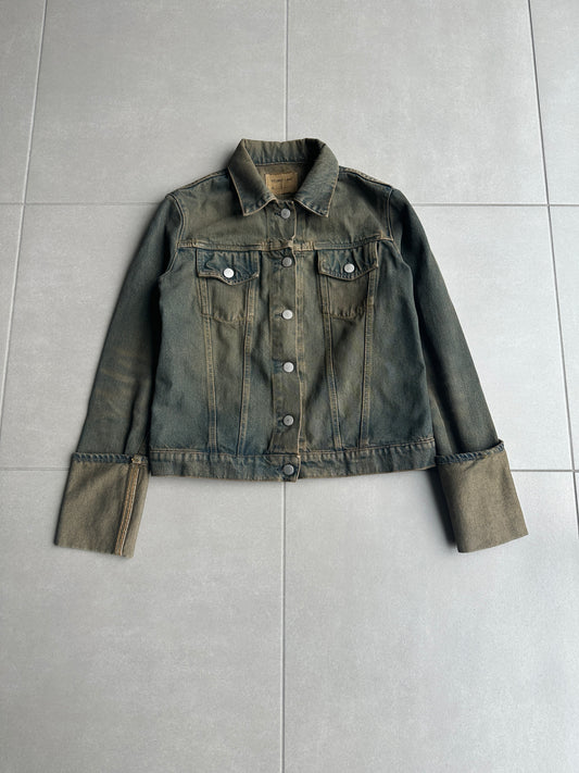 Helmut Lang vintage stained cropped denim trucker jacket
