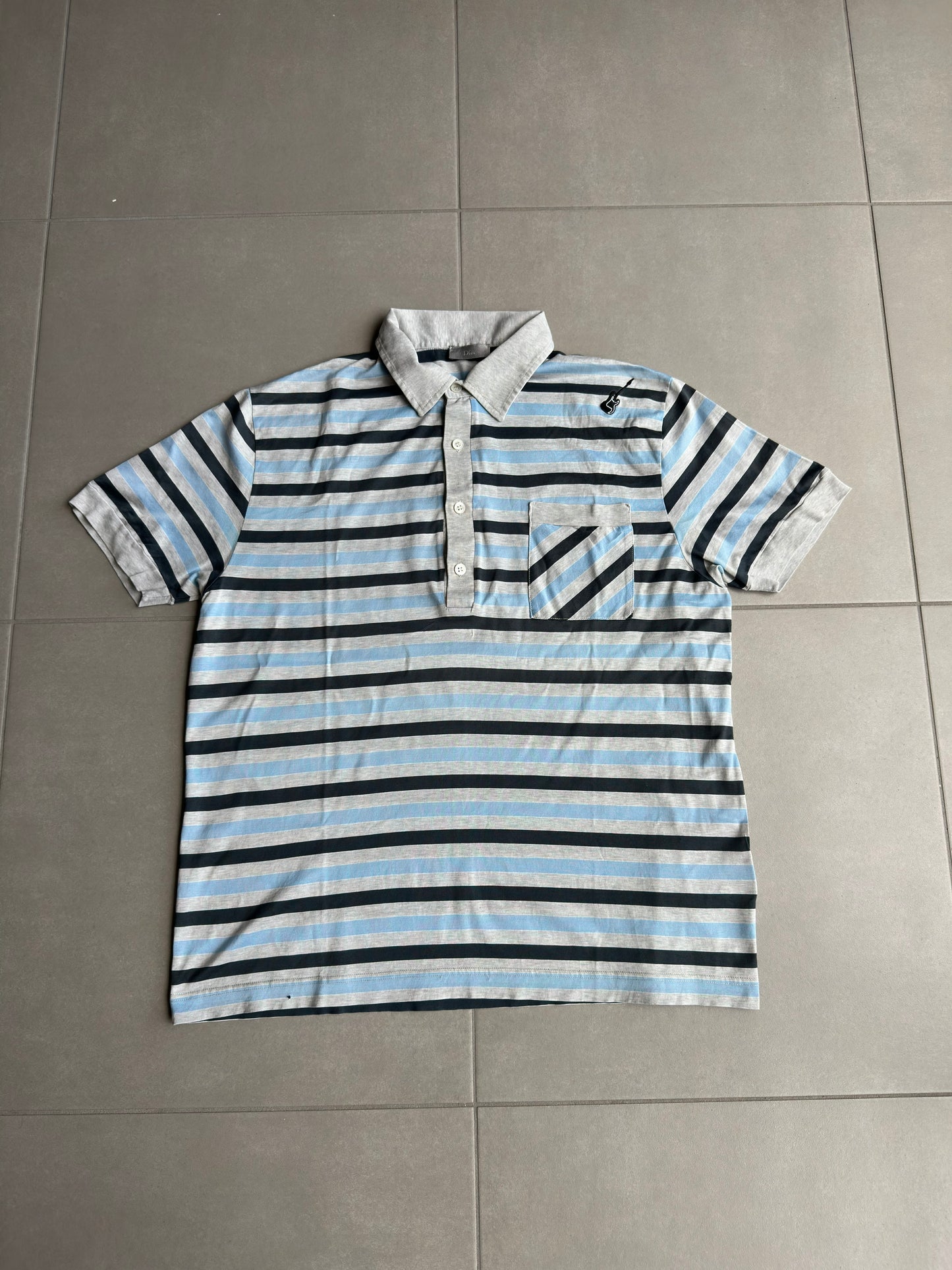 Dior Homme SS05 striped guitar motif polo shirt