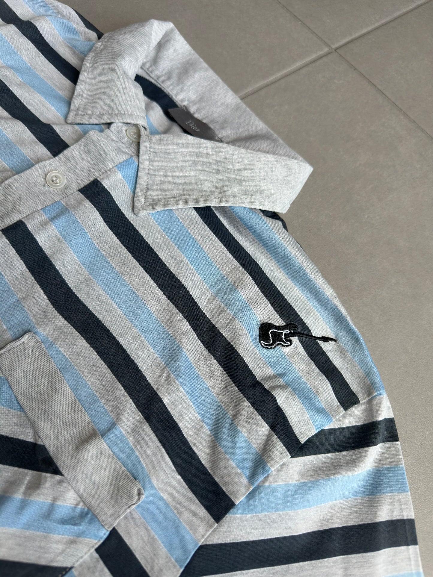 Dior Homme SS05 striped guitar motif polo shirt