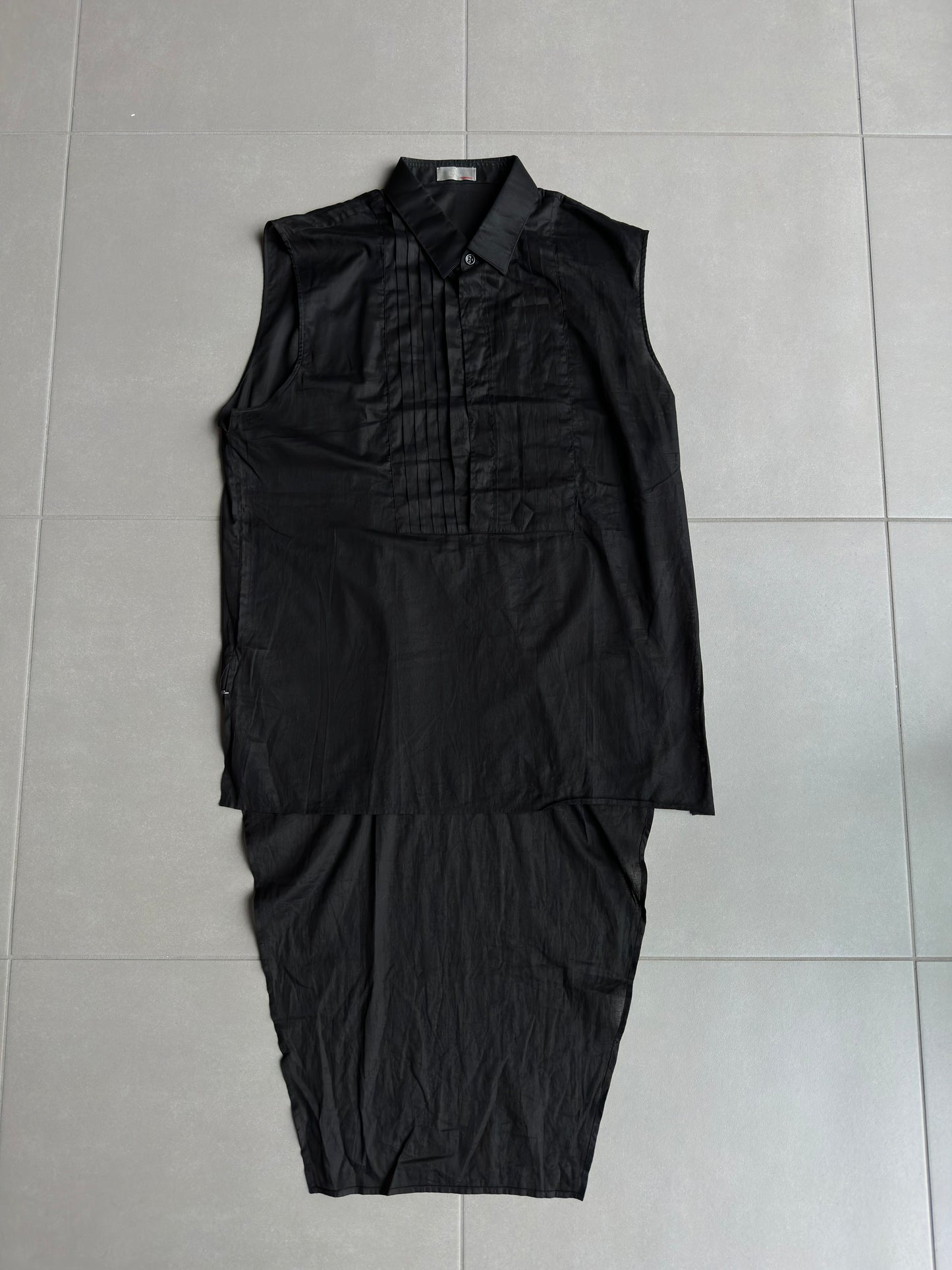 Dior Homme SS04 "Strip" shiny button up tail shirt