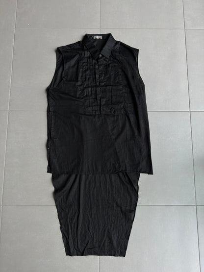 Dior Homme SS04 "Strip" shiny button up tail shirt