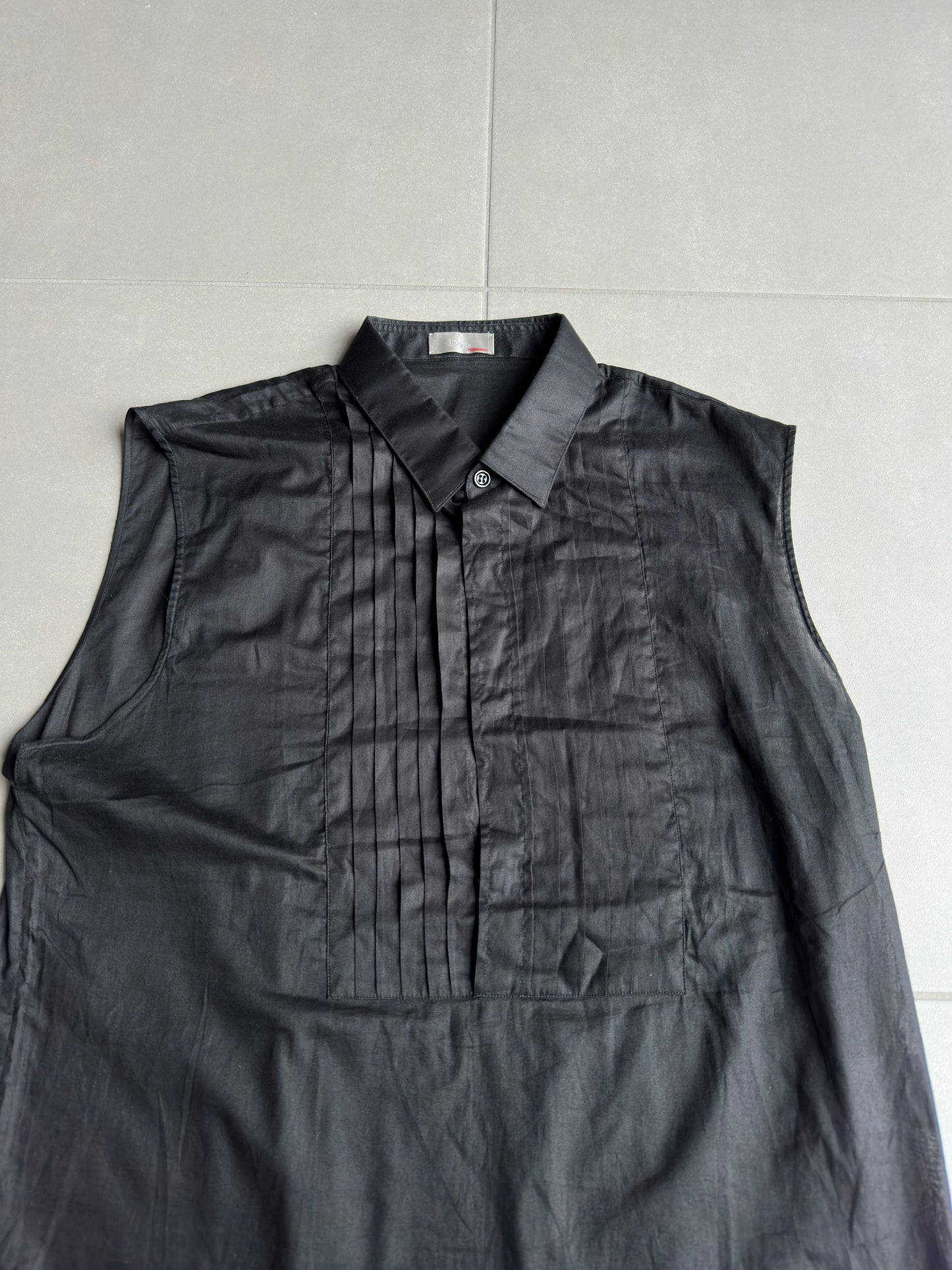 Dior Homme SS04 "Strip" shiny button up tail shirt