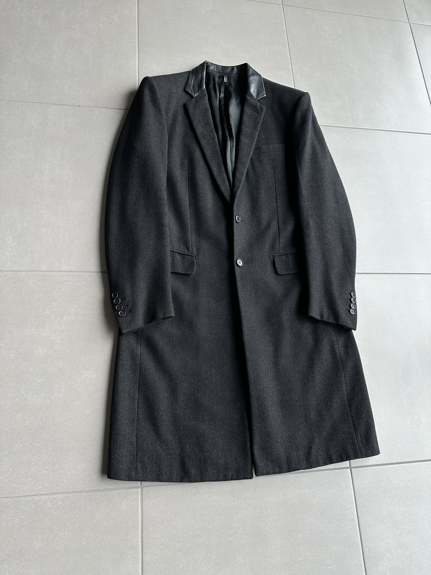 Dior Homme AW01 “Solitaire” Leather trimmed collar coat