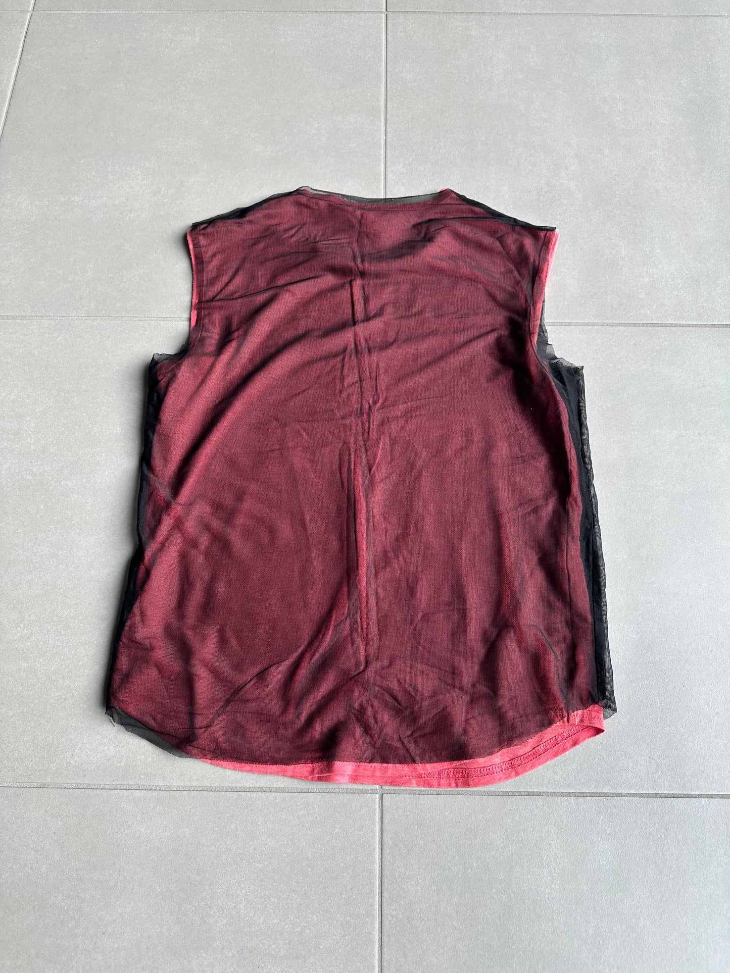 Raf Simons SS1998 “Black Palms” Double Layered mesh tank top