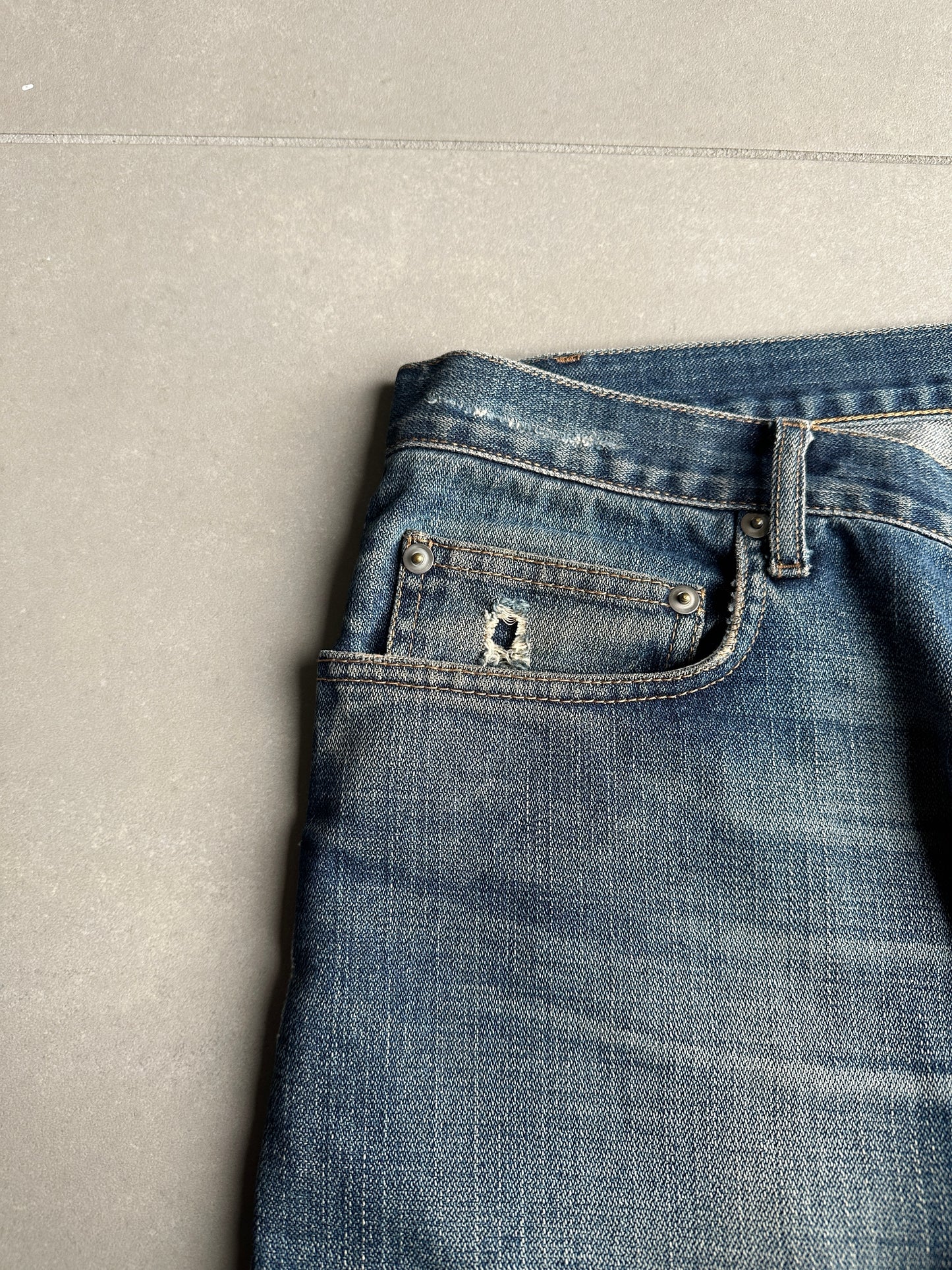 Dior homme AW04 “Victim of the crime” whiskered washed denim