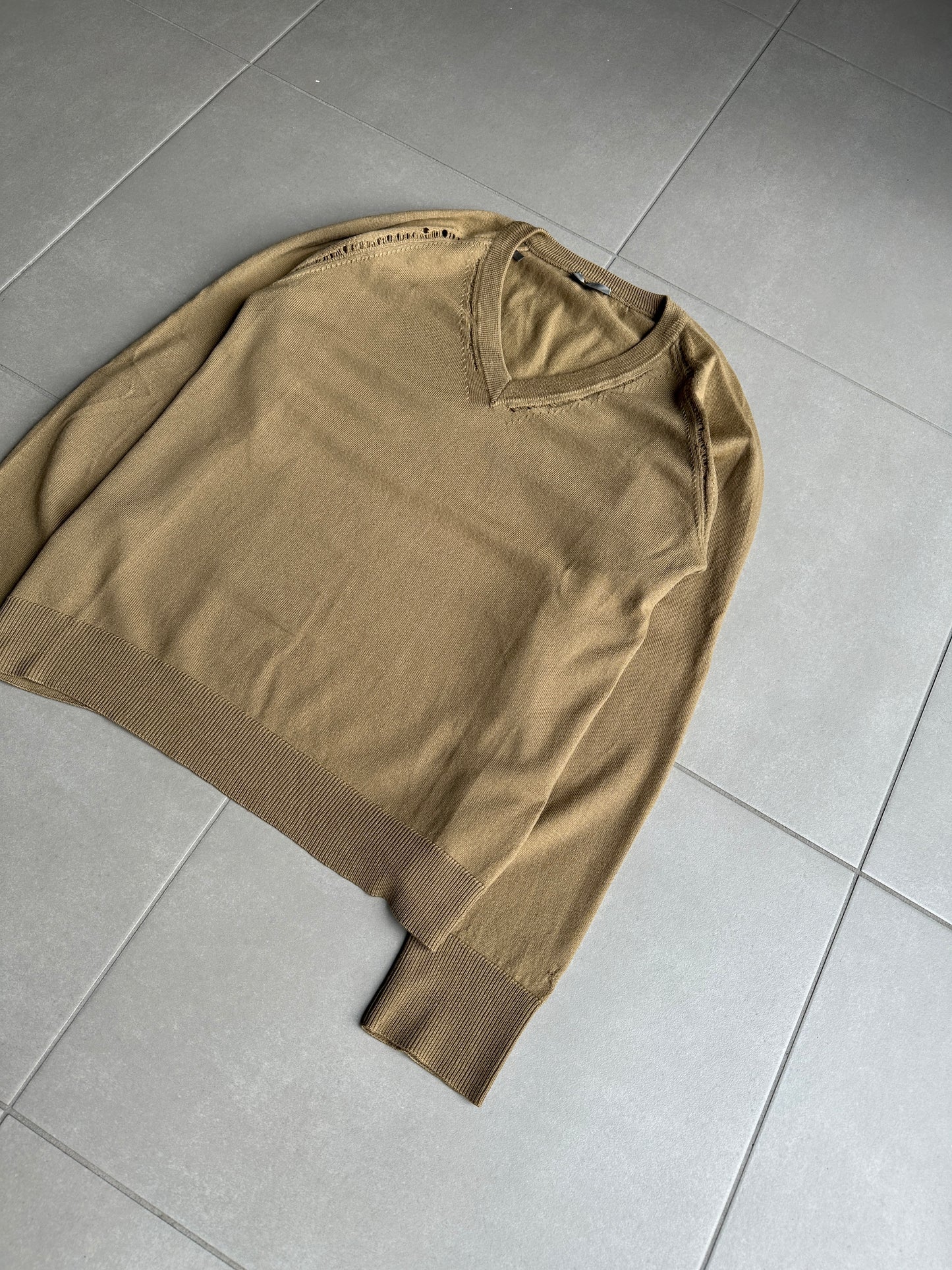 Dior Homme AW04 “VOTC” runway distressed V-neck sweater