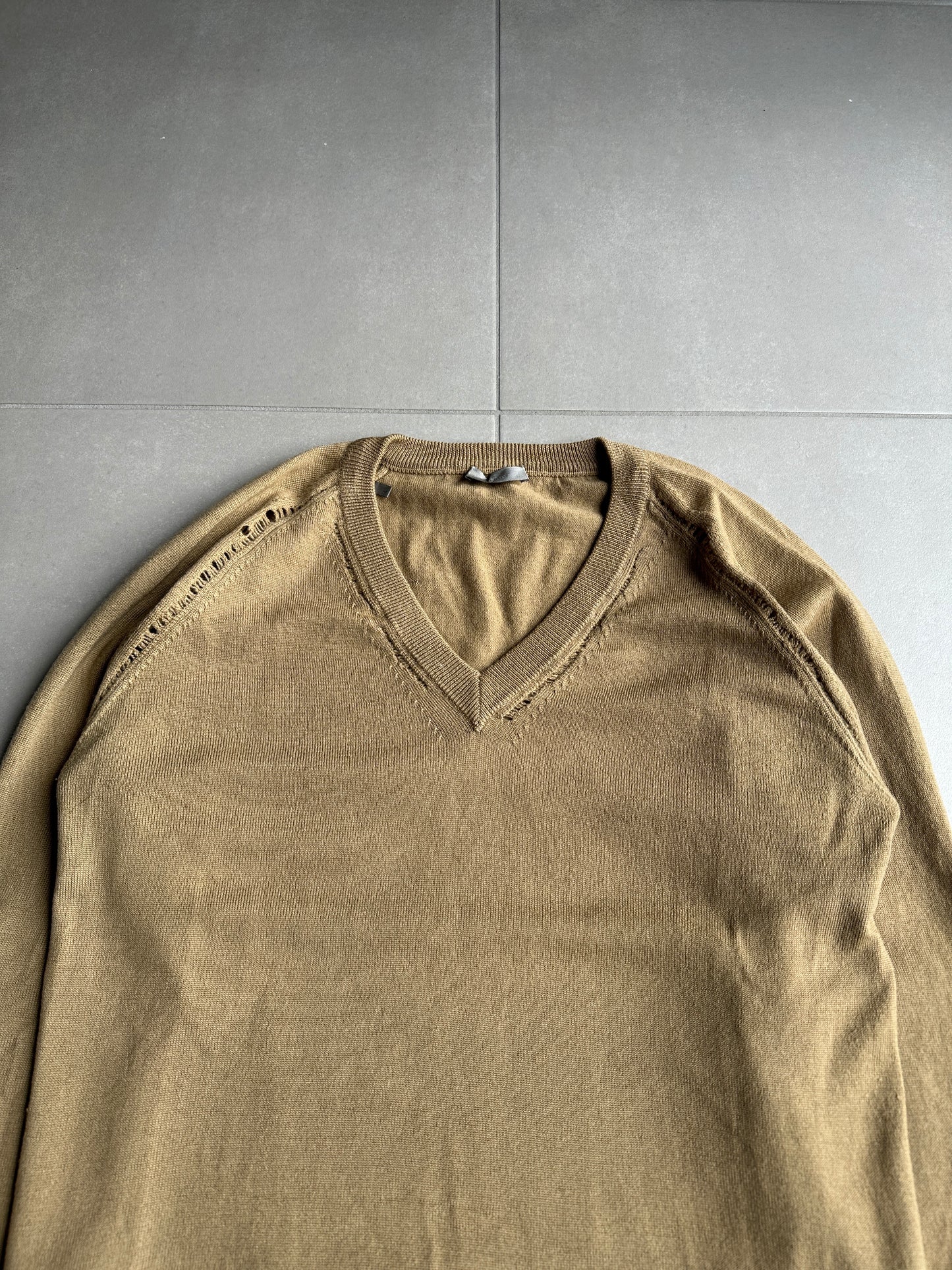 Dior Homme AW04 “VOTC” runway distressed V-neck sweater