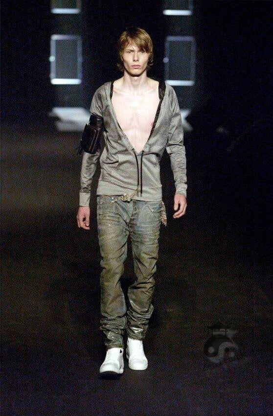 Dior Homme SS04 “Strip” waxed bleu claire clawmark denim