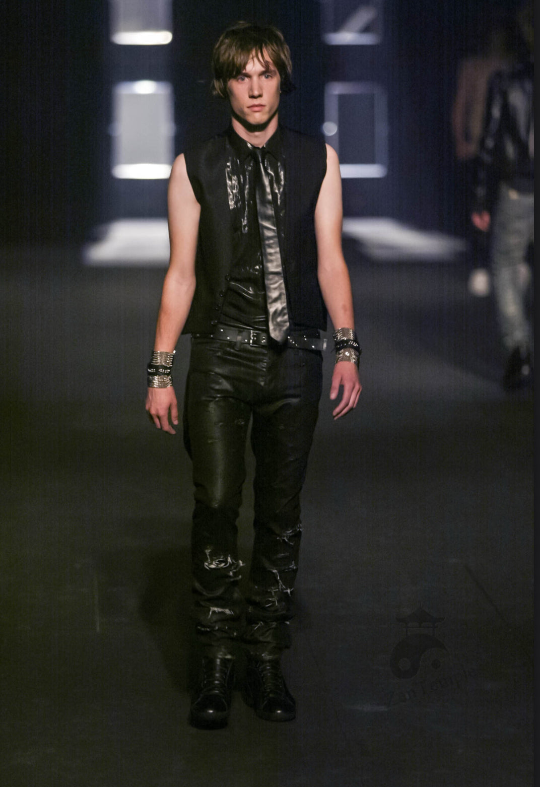 Dior Homme SS04 "Strip" shiny button up tail shirt