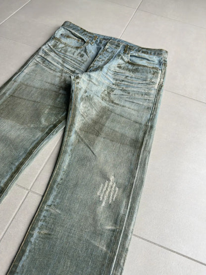 Dior Homme SS04 “Strip” waxed bleu claire clawmark denim
