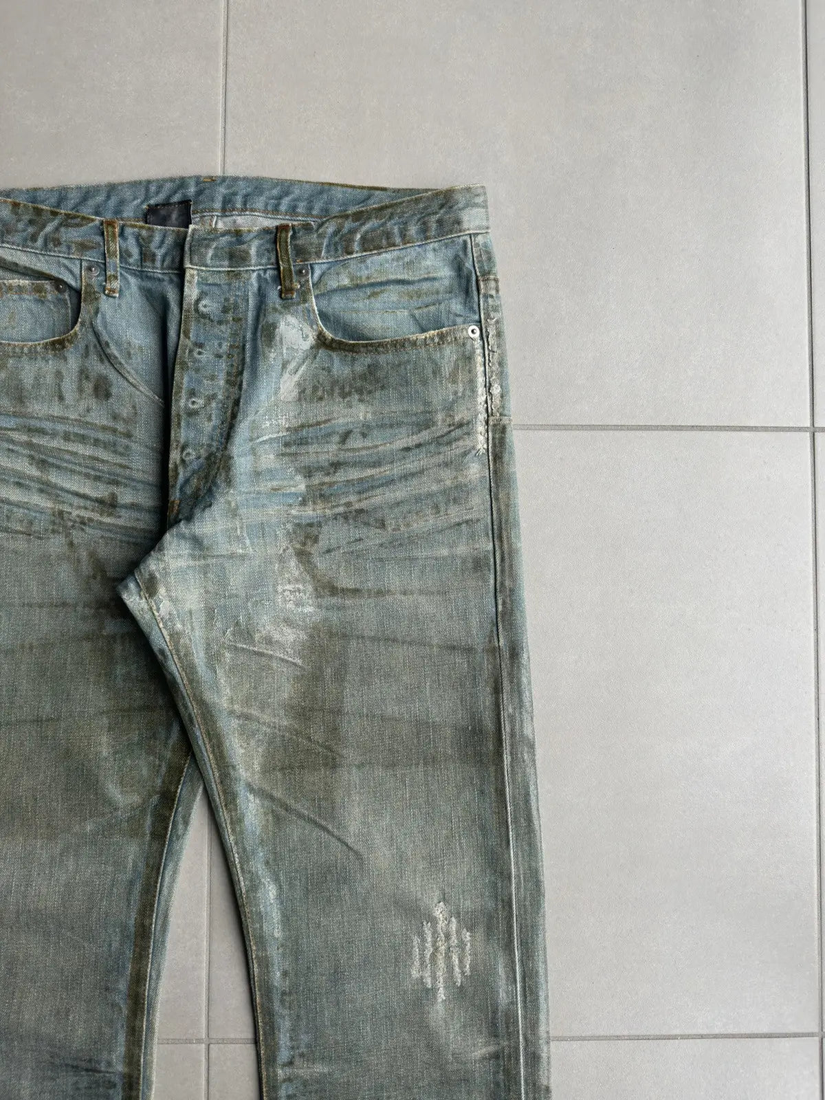 Dior Homme SS04 “Strip” waxed bleu claire clawmark denim
