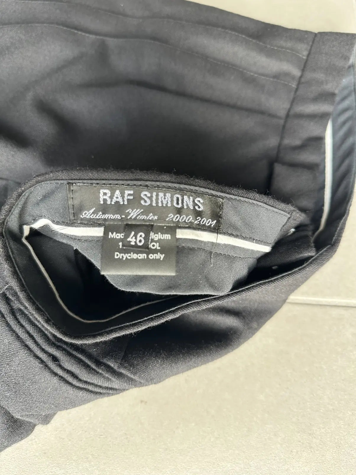 Raf Simons AW2000 “confusion” pleated wool wide trousers